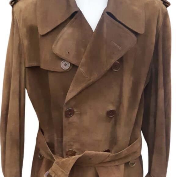 Vintage Aquascutum SZ S/M Rust Suede Men's Double Breasted Trench Coat - Picture 5 of 16